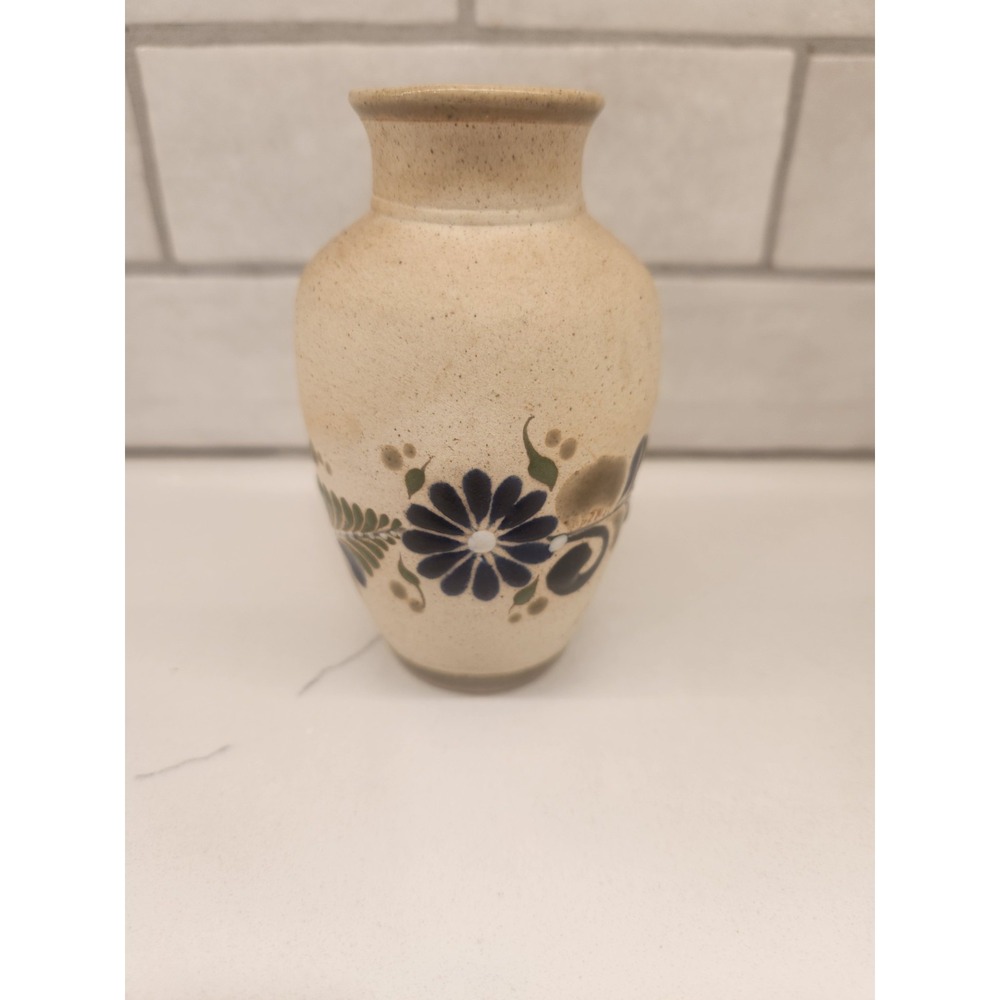 Vintage Mexican‎ Pottery Small Handpainted Floral Rustic Mexico Vase 4 3/4 Tall